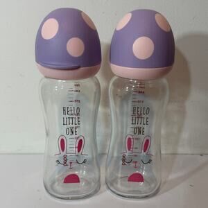 2 Bobo Mushroom Cap Natural Glass Baby Bottles Purple & Pink - 8.8 oz Rabbit
